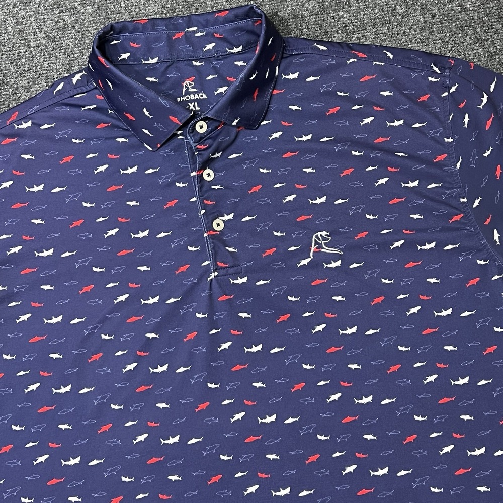Rhoback Polo Shark AOP Shirt Mens XL Golf Performance Polo Blue